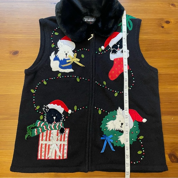 Vintage Y2K Designers Originals Studio Joy Christmas Dogs Zip-Up Vest - Small - Picture 10 of 10